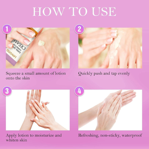Instructions on how to use a skincare product with step-by-step images and text.