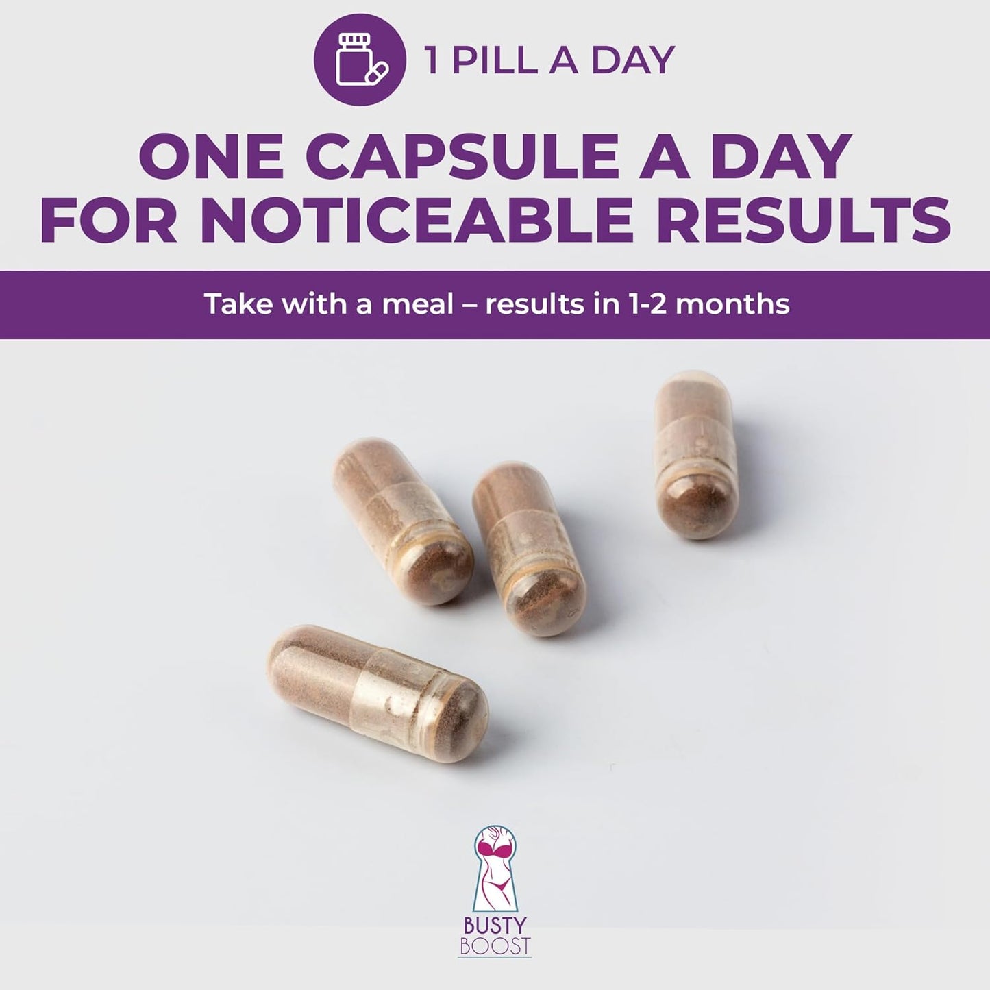 Capsules with promotional text for a supplement on a white background