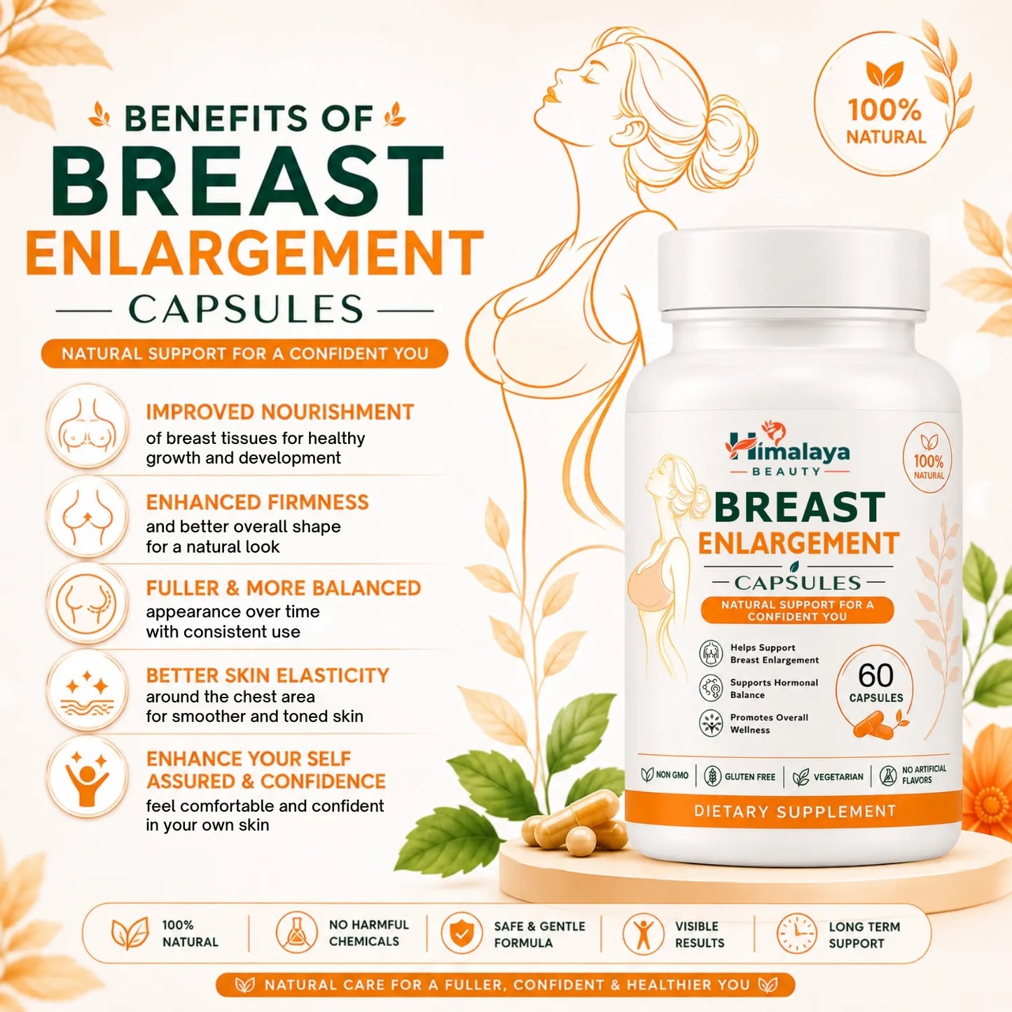 Himalaya Beauty Breast Enlargement Capsules for Women – Natural Breast Care – 60 Capsules