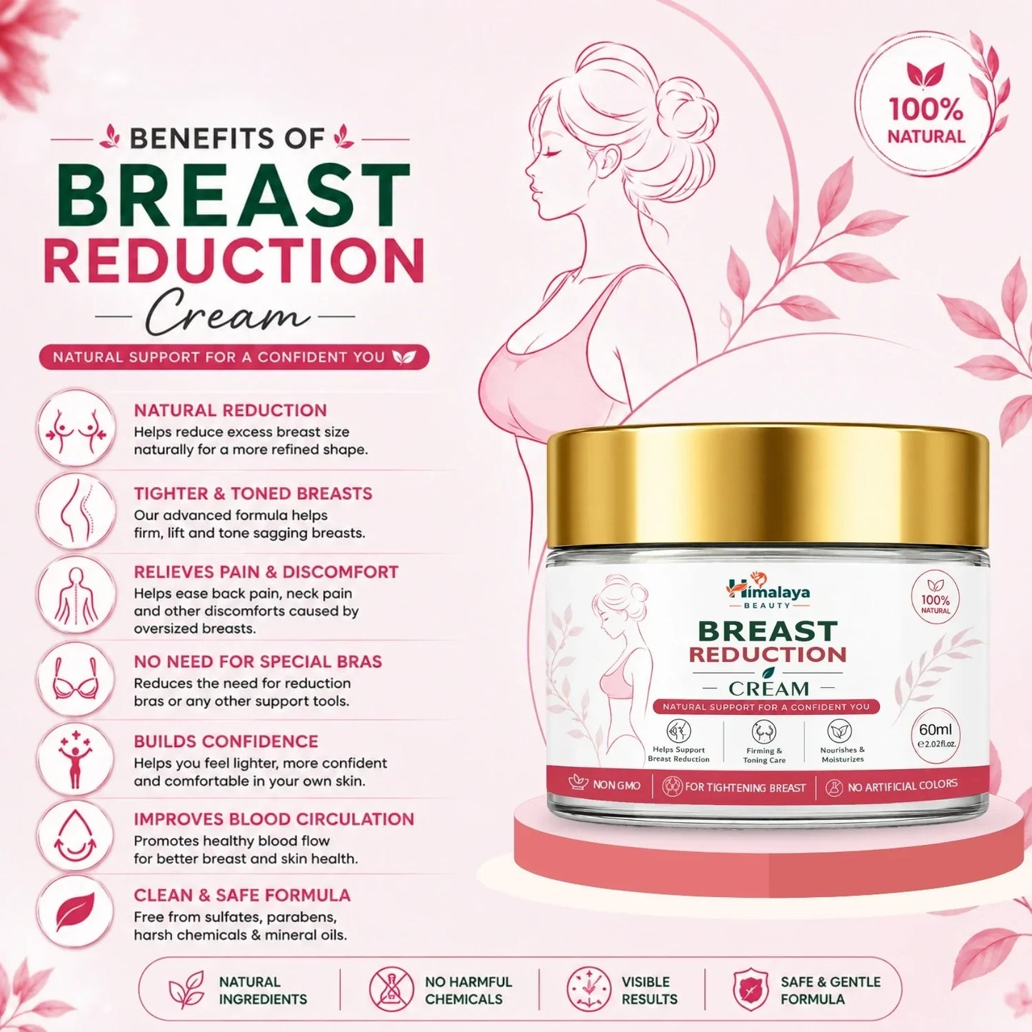 Himalaya Beauty Breast Reduction Cream - Natural Breast Care, Firming & Toning - 60ml