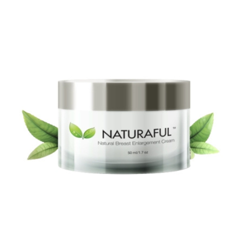 Naturaful cream jar with green leaves on a white background