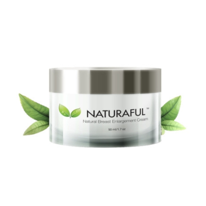 Naturaful cream jar with green leaves on a white background