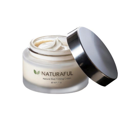 Naturaful cream jar with silver lid on a white background