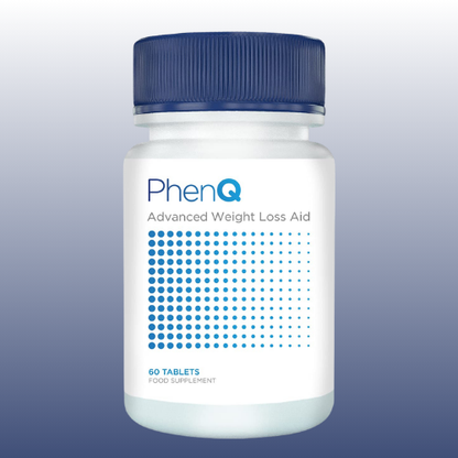 PhenQ Advanced Weight Loss Aid supplement bottle on a gradient background