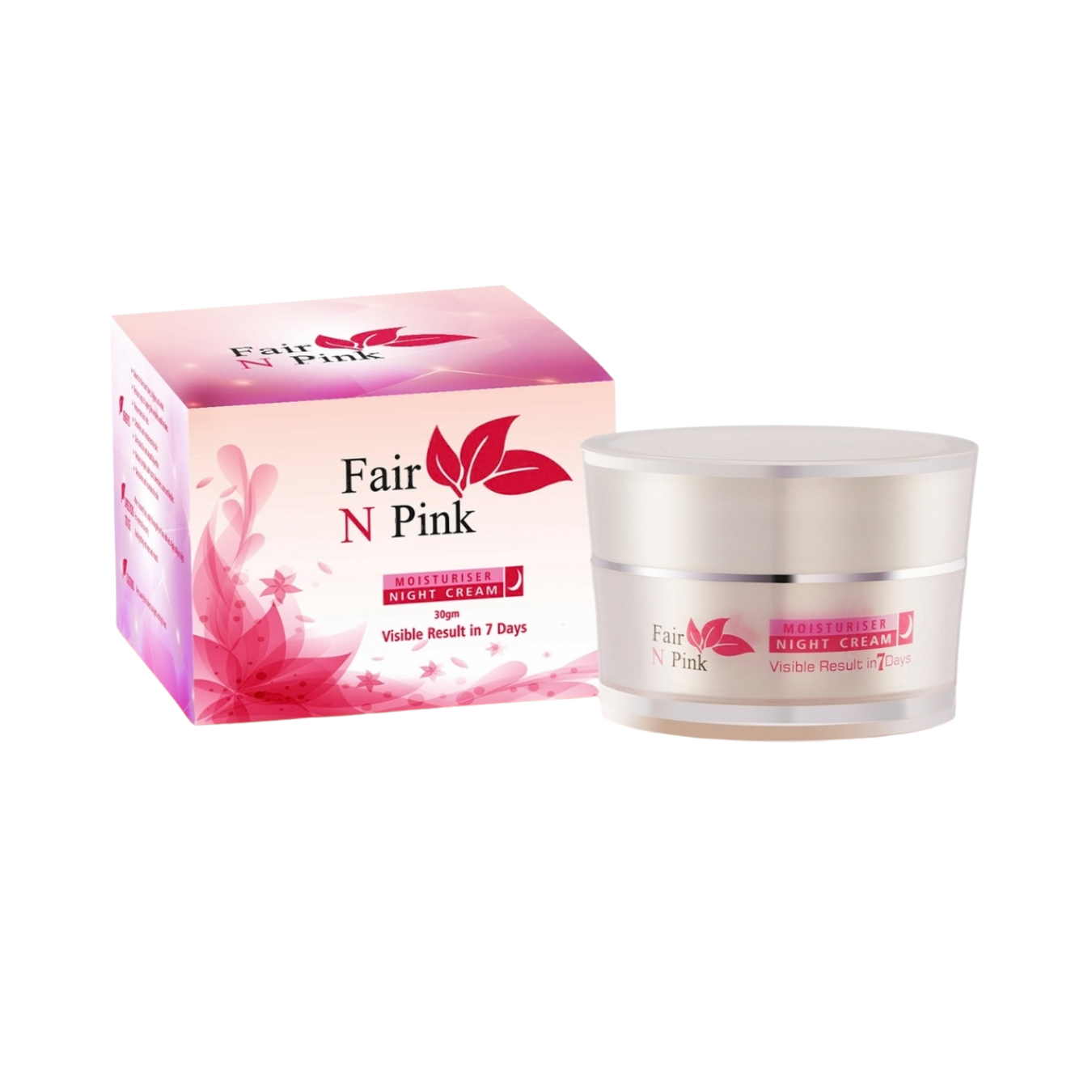 Fair N Pink night cream jar and box on a white background