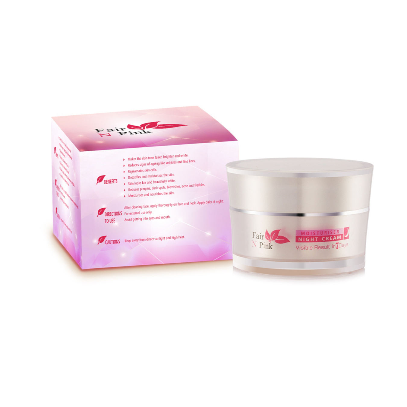 Night cream jar with pink packaging on a white background