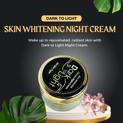 Skin whitening night cream jar with decorative elements on a dark background