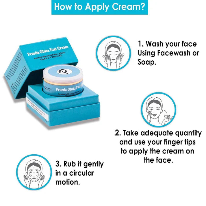 Instructions on how to apply cream with a jar of cream and packaging on a white background.