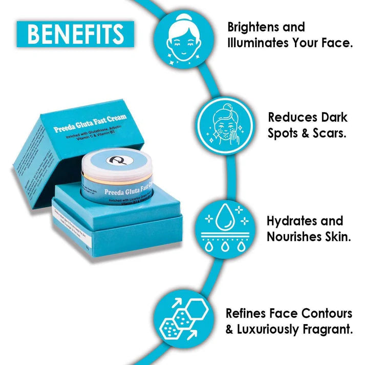 Freida Gluta Face Cream packaging with benefits listed on a white background