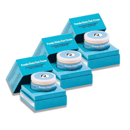 Multiple jars of Freeda Gluta Face Cream with blue packaging on a white background