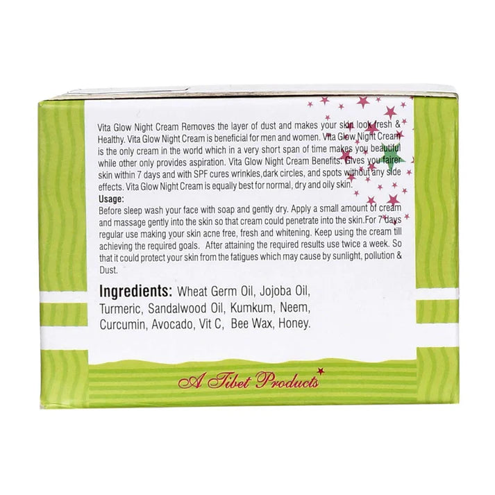 Vita Glow Night Cream packaging with text and branding on a white background